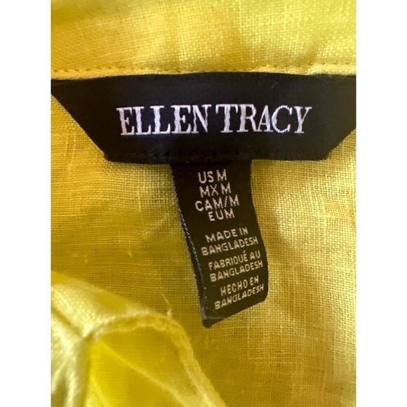 Ellen Tracey Yellow Linen Popover Tunic Top Size Medium - Picture 2 of 5